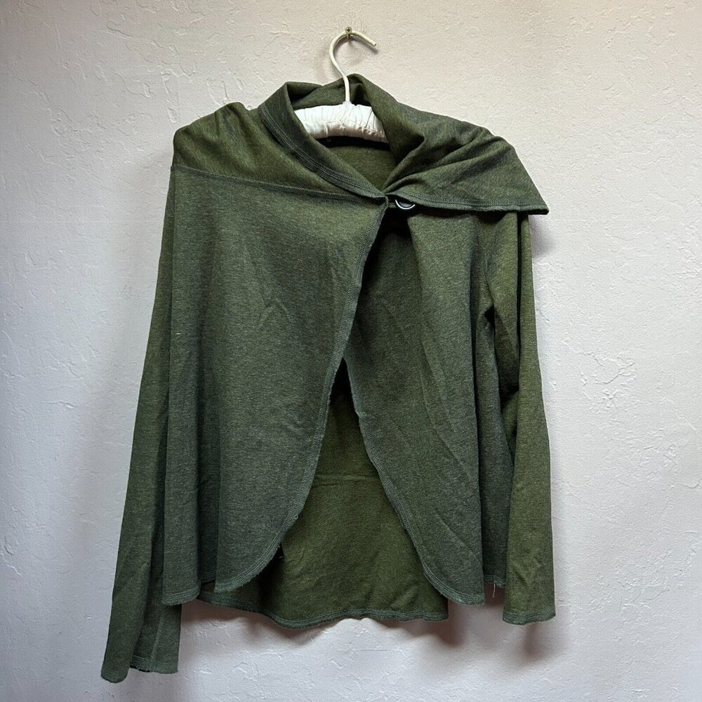 Karen Klein Womens Heather Green Cowl Wrap Knit Cardigan Sweater Small Stretch